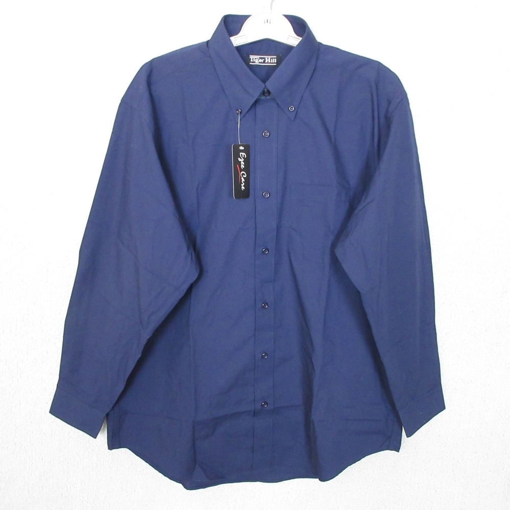 Tiger Hill Mens Medium Button Down Shirt Long Sleeve Ezee Care Navy Blue